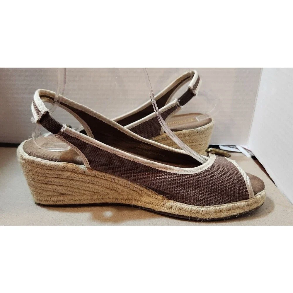 Womens NATURALIZER Sherene Espadrille Canvas Rope Wedge Heels Sandals Brown 9.5M